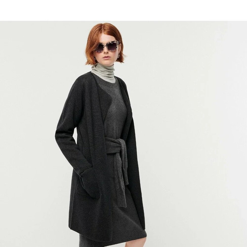 NWT J.Crew Juliette in Heather Coal Open-Front Knit Collarless Sweater Blazer L - Picture 2 of 4